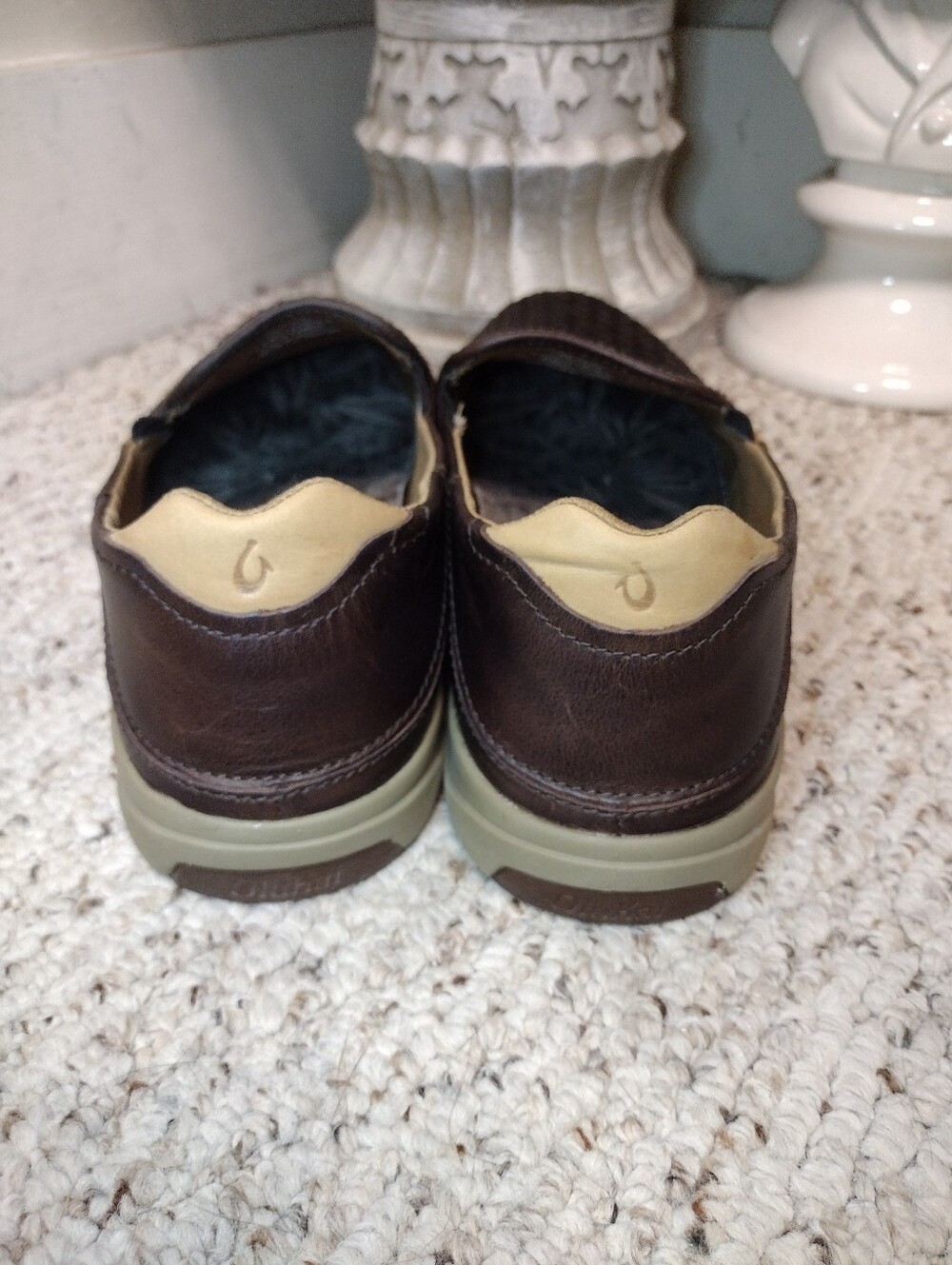 OluKai Lae'ahi Lahuhala Men’s Dark Brown Hand Woven Leather Slip-On Loafers - Picture 6 of 9
